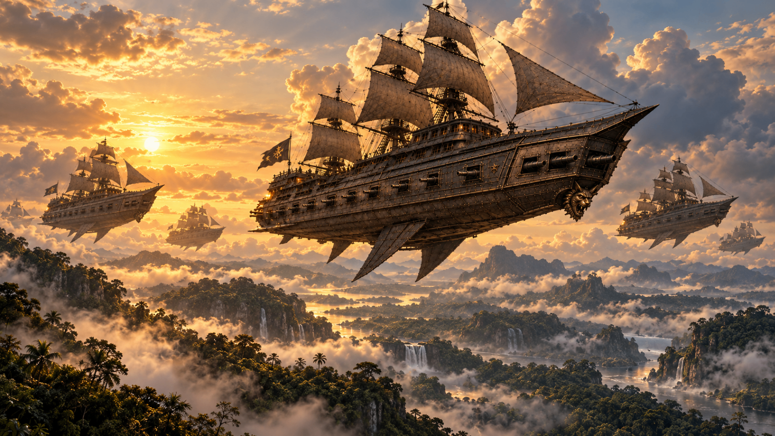 Mar de Oro airships assemble above the jungle of Canula Prime.