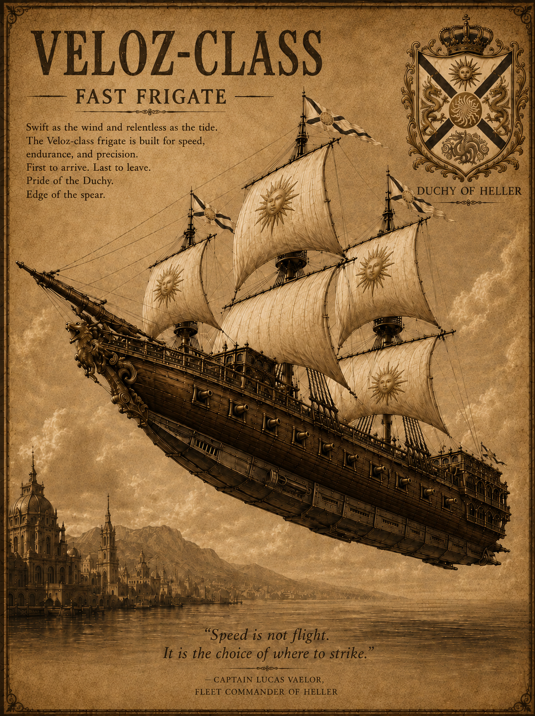Veloz-class fast frigate of the Duchy of Heller
